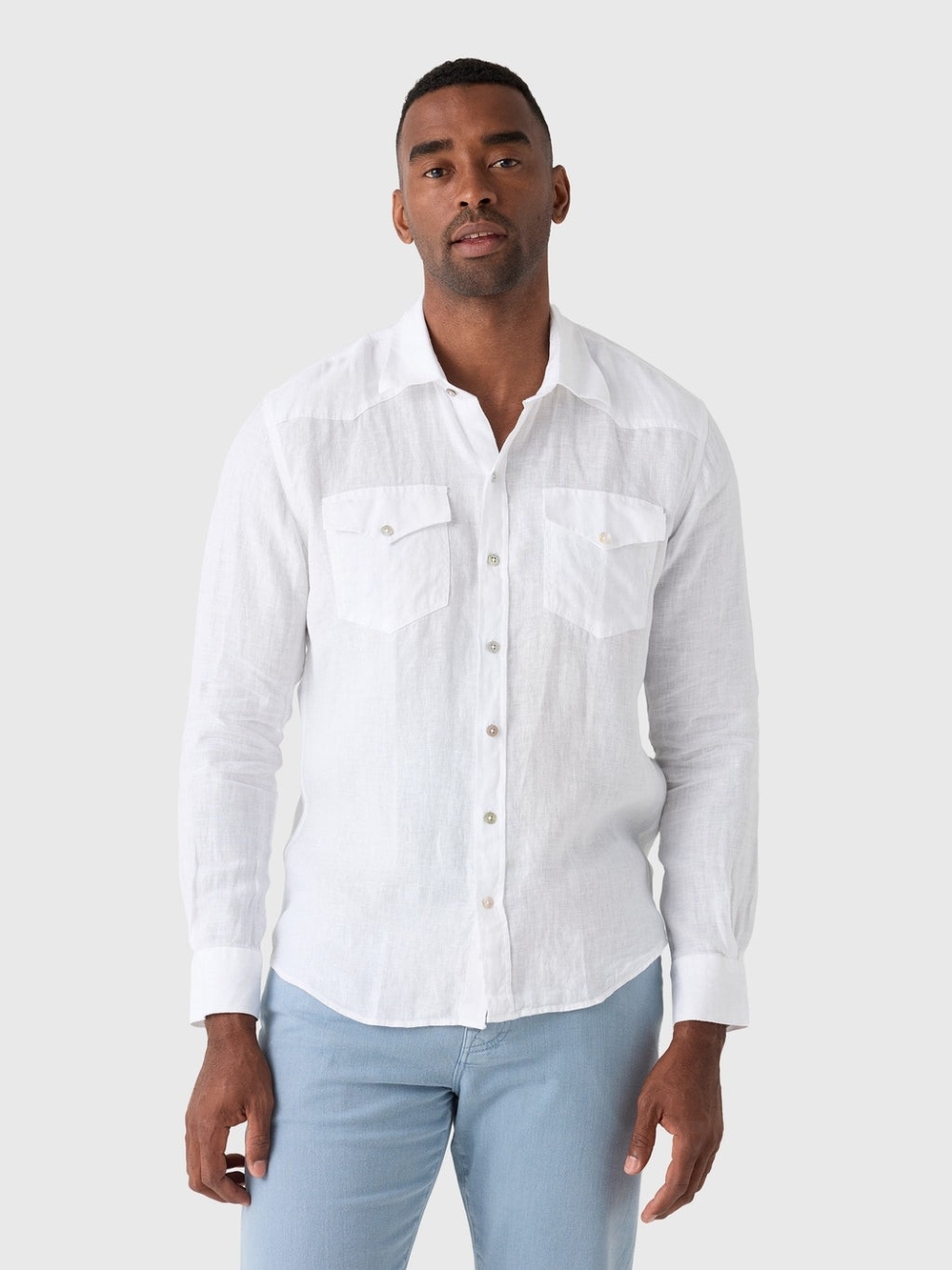 Rye 51 Light Blue Marfa Western Linen Button-Down Shirt